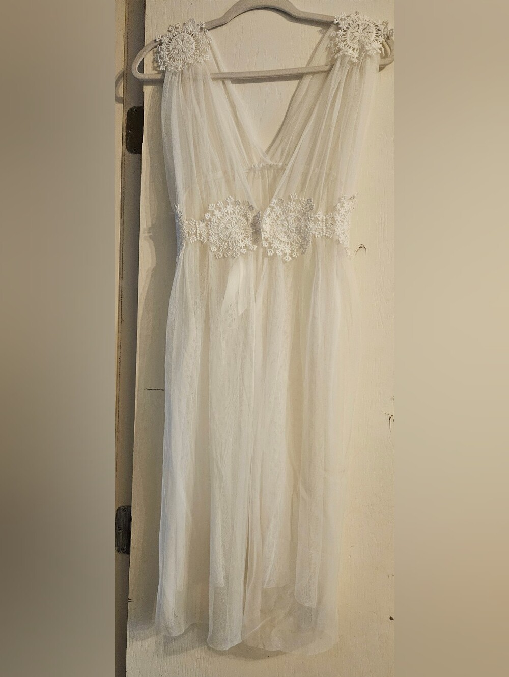 Sheer Lace Bridal Robe Duster Ivory Tulle Boudoir Romantic